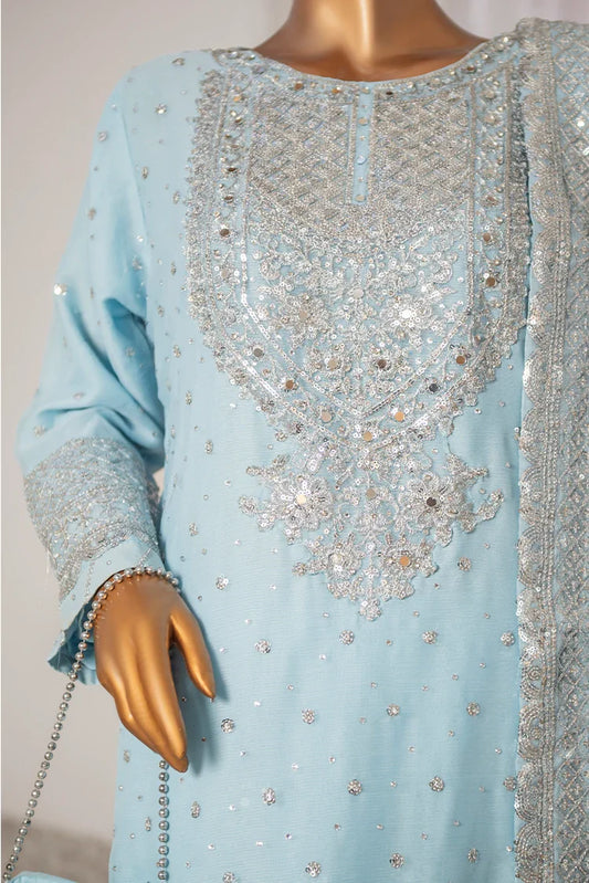 Saira Sultana - Long Shirt Plazo - Mah-Jabeen - Ice Blue