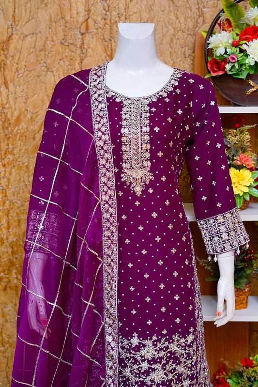 Saira Sultana - Long Shirt Plazo - Mahrosh - Plum