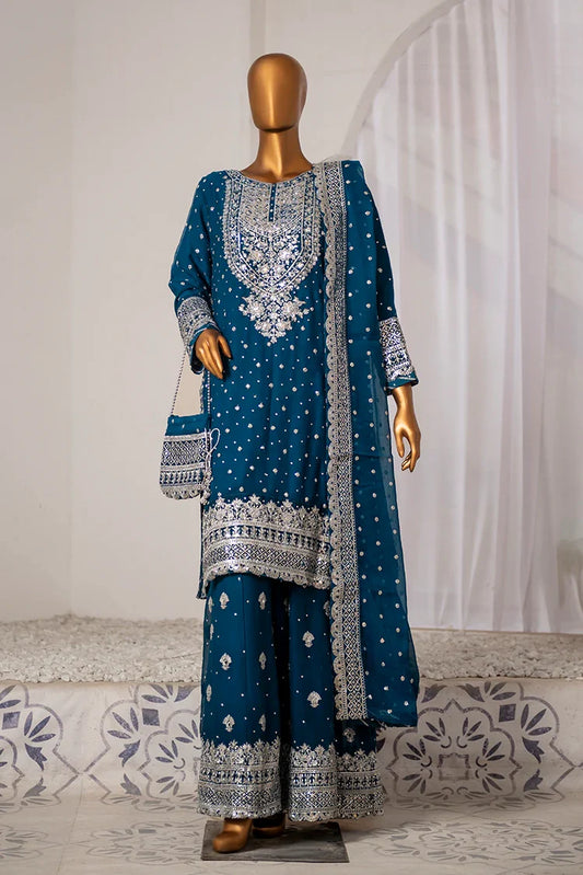 Saira Sultana - Long Shirt Plazo - Mah-Jabeen - Teal