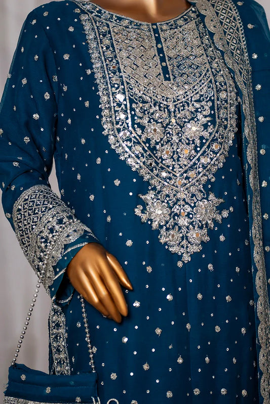 Saira Sultana - Long Shirt Plazo - Mah-Jabeen - Teal