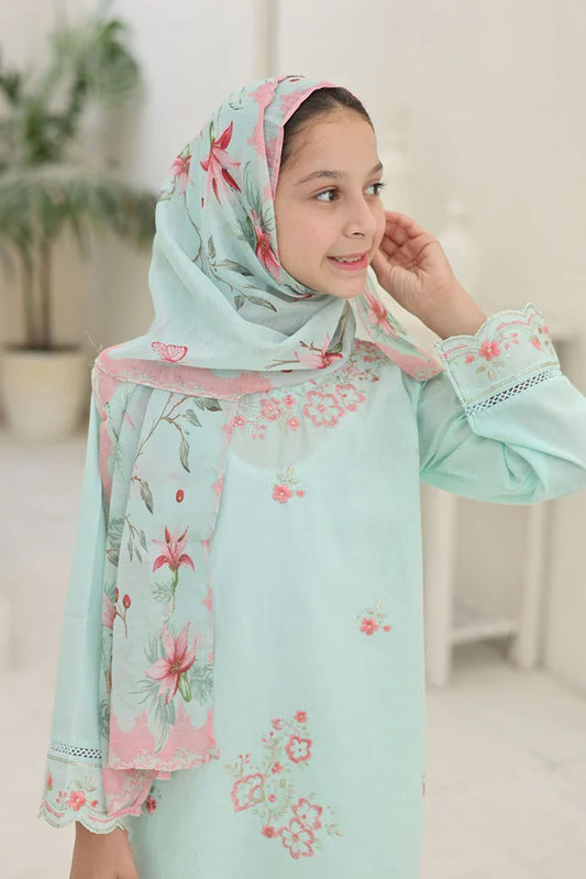Suntex Fabrics - 3 Piece Embroidered Lawn Suit - Aqua Flora