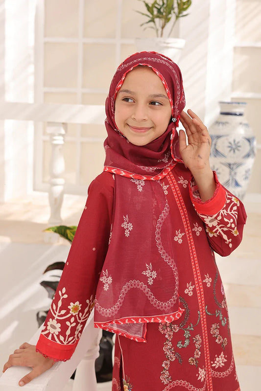 Suntex Fabrics - Maroon Printed Lawn Suit - 3 Piece