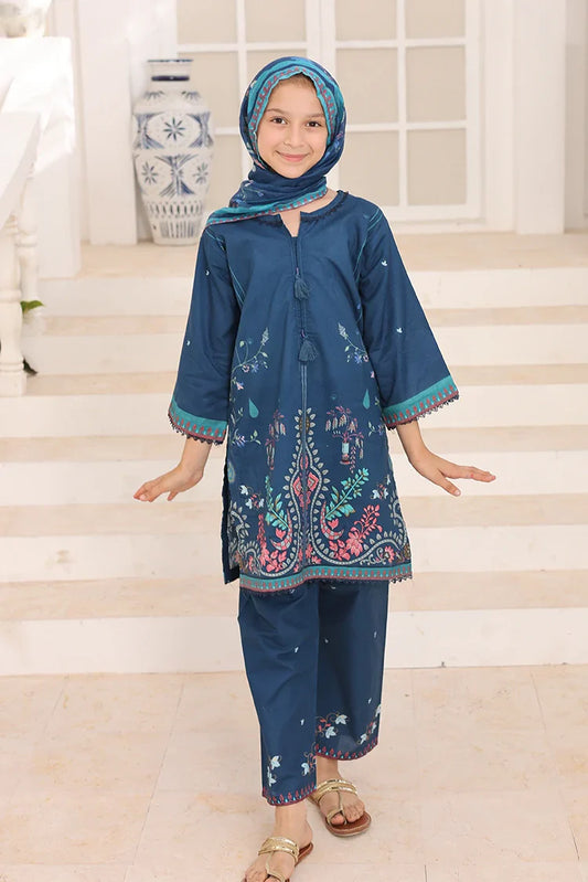 Suntex Fabrics - Indigo Blue Printed Lawn Suit - 3 Piece