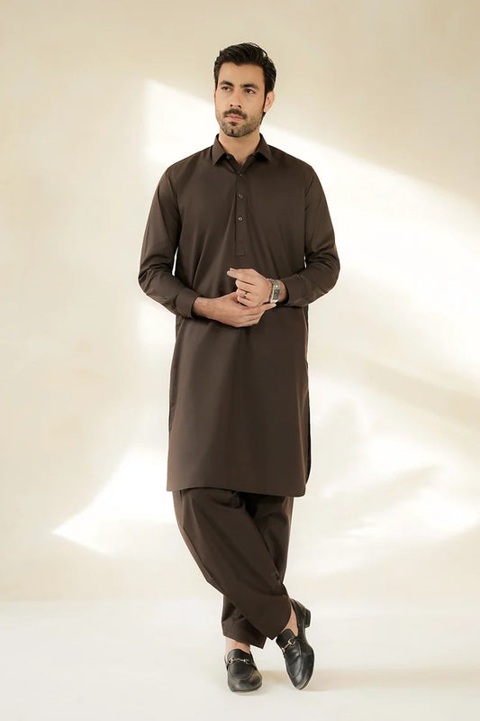 Divinely Crafted - Men Shalwar Kameez - Coffee Brown