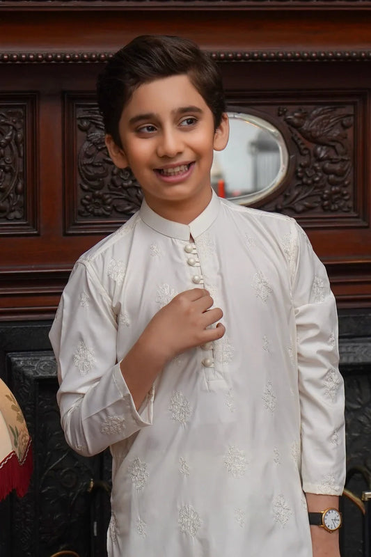 Maqsood Garments - Kid's Kameez Shalwar - Boski Off White