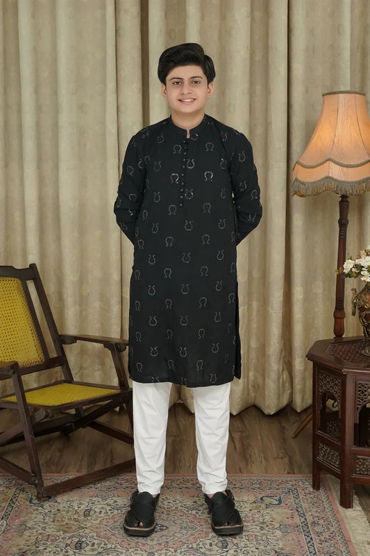 Maqsood Garments - Embroidered Kid's Kurta - Black