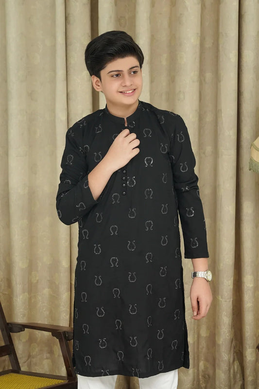 Maqsood Garments - Embroidered Kid's Kurta - Black