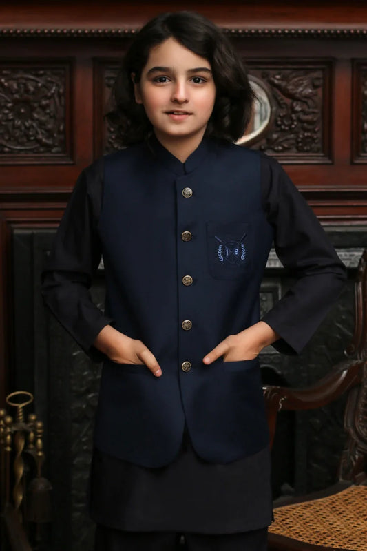Maqsood Garments - Tropical Kid's Waistcoat - Blue