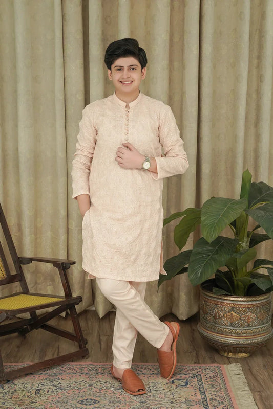 Maqsood Garments - Kid's Cotton Kameez Shalwar - Cream