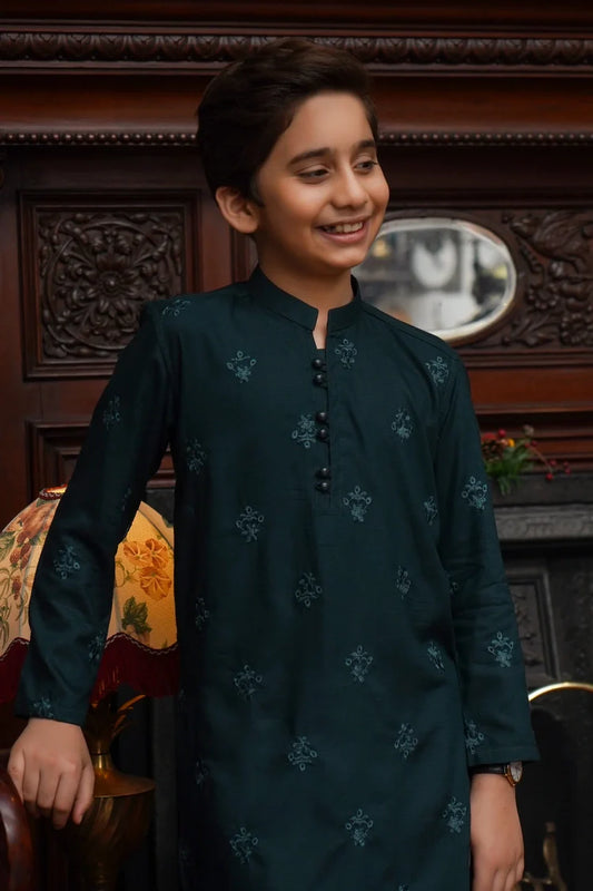 Maqsood Garments - Embroidered Kid's Kurta - Dark Green