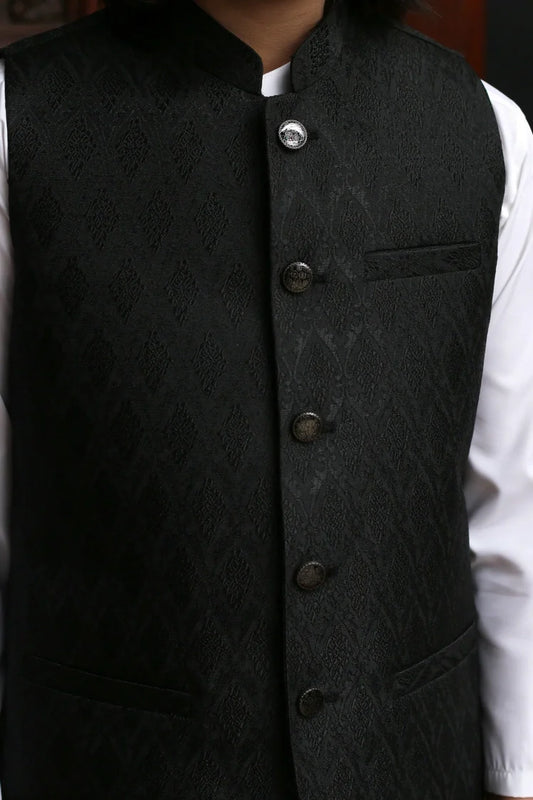 Maqsood Garments - Jamawar Kid's Waistcoat - Black