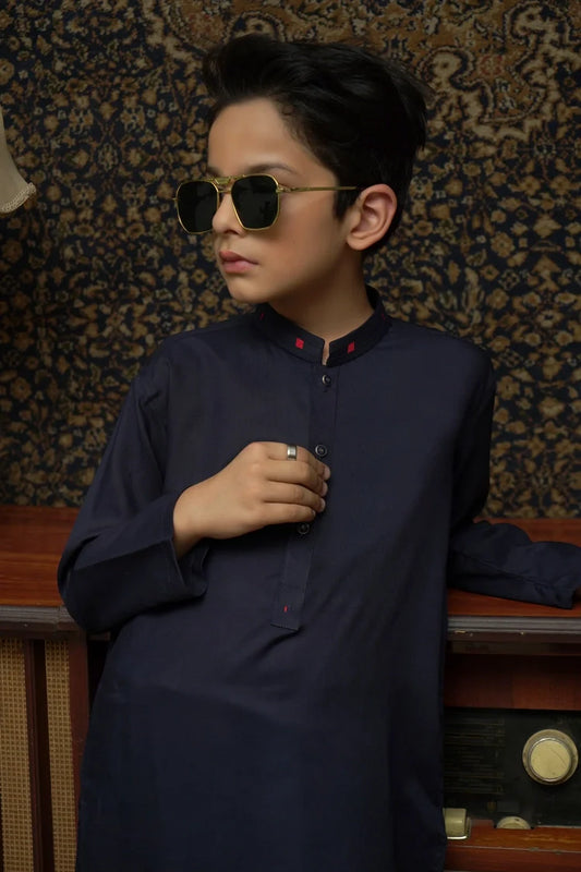 Maqsood Garments - Kid's Wash & Wear Kameez Shalwar - Navy Blue