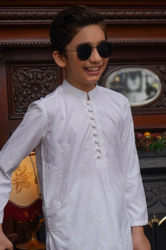 Maqsood Garments - Kid's Kameez Shalwar - Boski White