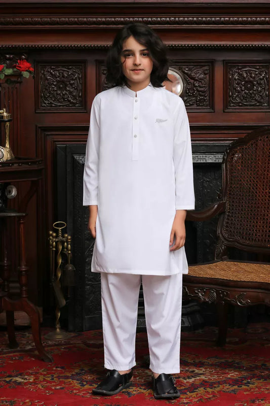 Maqsood Garments - Kid's Kameez Shalwar - White Boski
