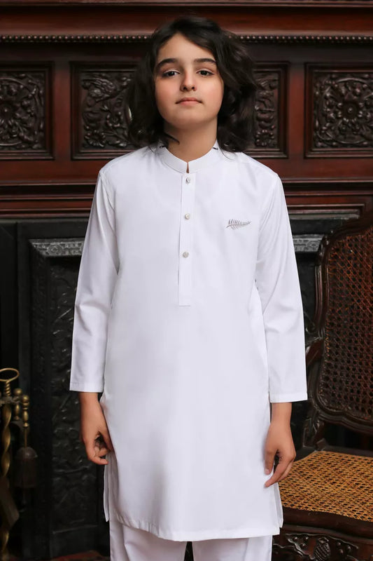 Maqsood Garments - Kid's Kameez Shalwar - White Boski