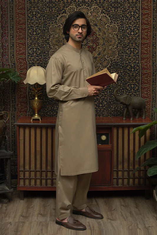 Maqsood Garments - Cotton Men's Kameez Shalwar - Brown