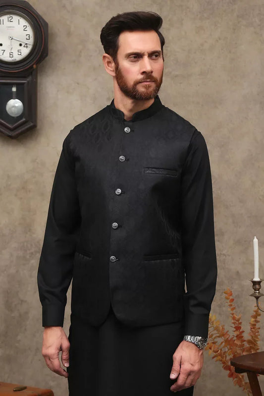 Maqsood Garments - Jamawar Men's Waistcoat - Black