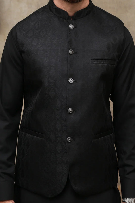 Maqsood Garments - Jamawar Men's Waistcoat - Black
