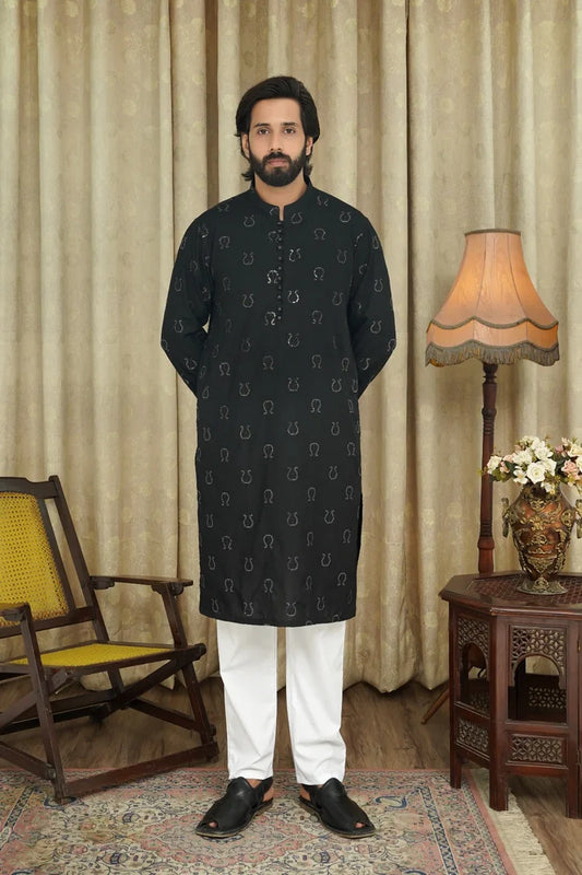 Maqsood Garments - Embroidered Men's Kurta - Black