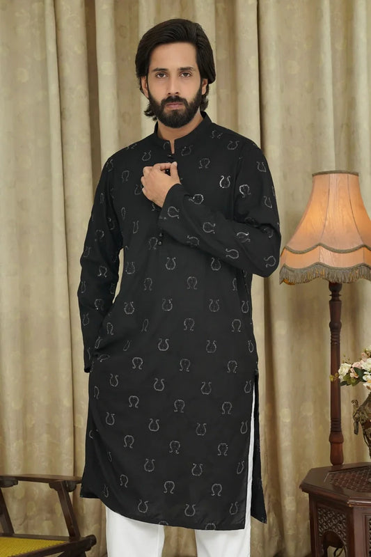 Maqsood Garments - Embroidered Men's Kurta - Black