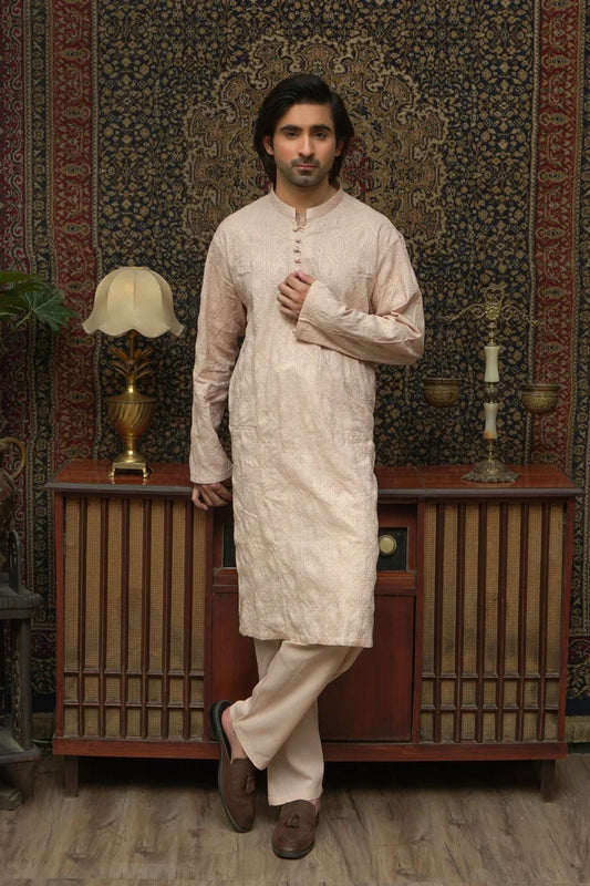 Maqsood Garments - Cotton Men's Kameez Shalwar - Cream