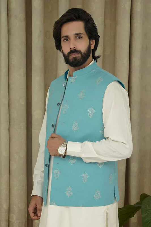 Maqsood Garments - Embroidery Men's Waistcoat - Ferozi