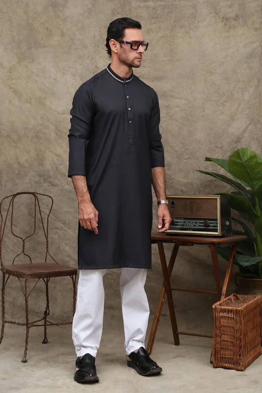 Maqsood Garments - Men's Wash & Wear Kurta - Jade Black