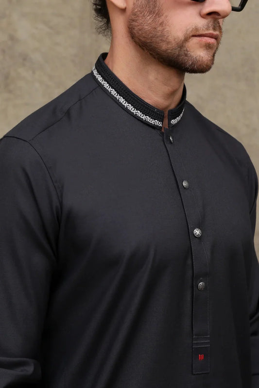 Maqsood Garments - Men's Wash & Wear Kurta - Jade Black