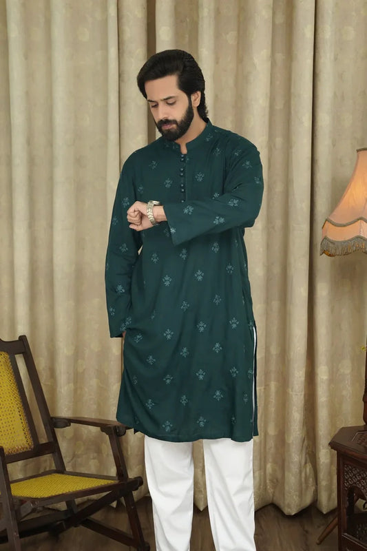 Maqsood Garments - Embroidered Men's Kurta - Dark Green