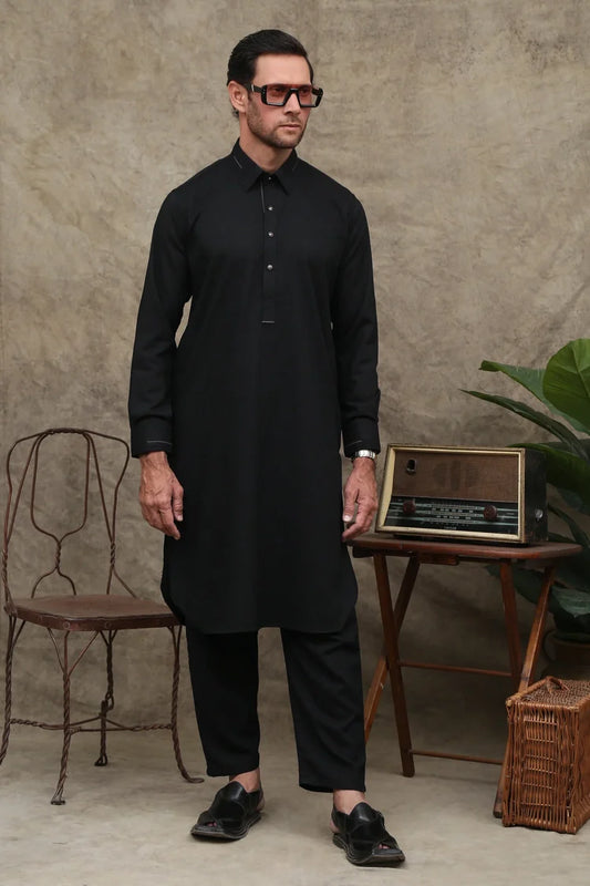Maqsood Garments - Wash & Wear Men's Shalwar Kameez - Jet Black