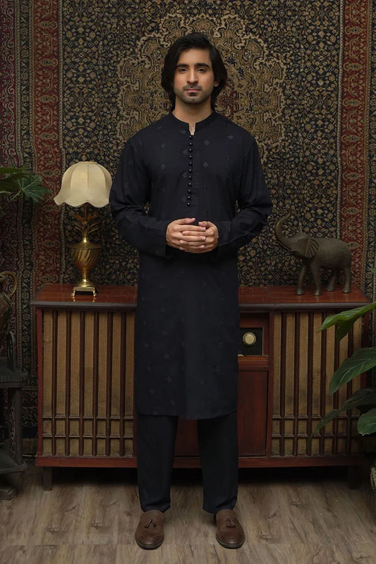 Maqsood Garments - Embroidered Wash & Wear Men's Shalwar Kameez - Blue