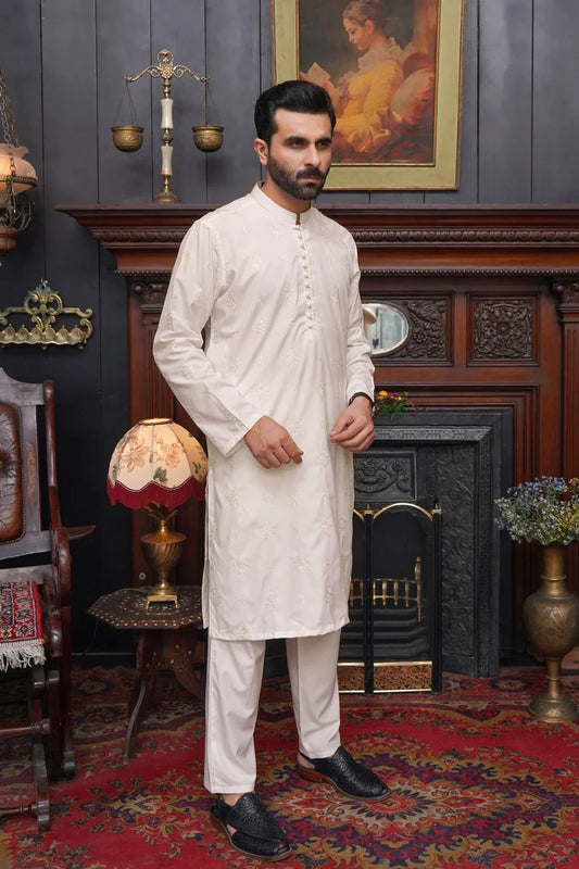 Maqsood Garments - Men's Kameez Shalwar - Boski Off White