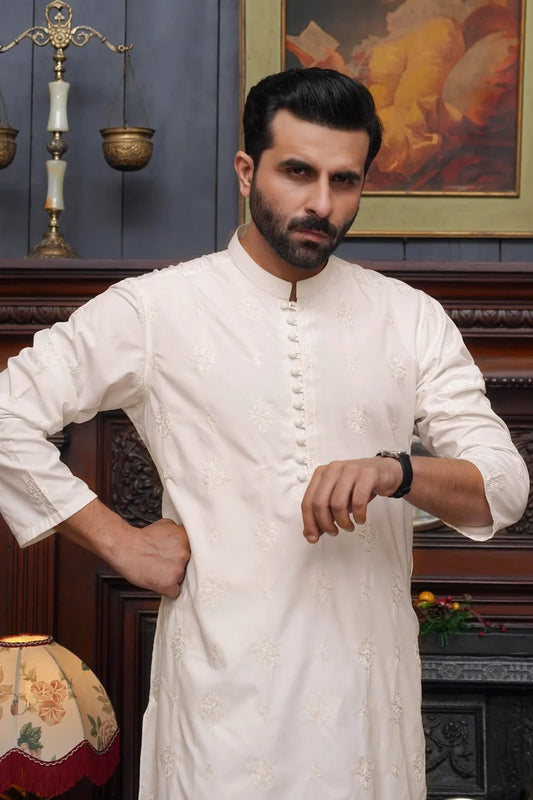 Maqsood Garments - Men's Kameez Shalwar - Boski Off White