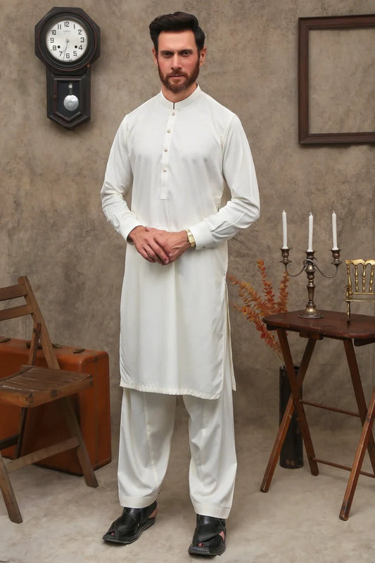 Maqsood Garments - Men's Shalwar Kameez - Boski Off-White