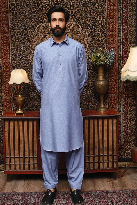 Maqsood Garments - Collar Wash & Wear Men's Shalwar Kameez - Sky Blue