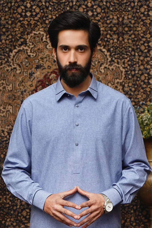 Maqsood Garments - Collar Wash & Wear Men's Shalwar Kameez - Sky Blue