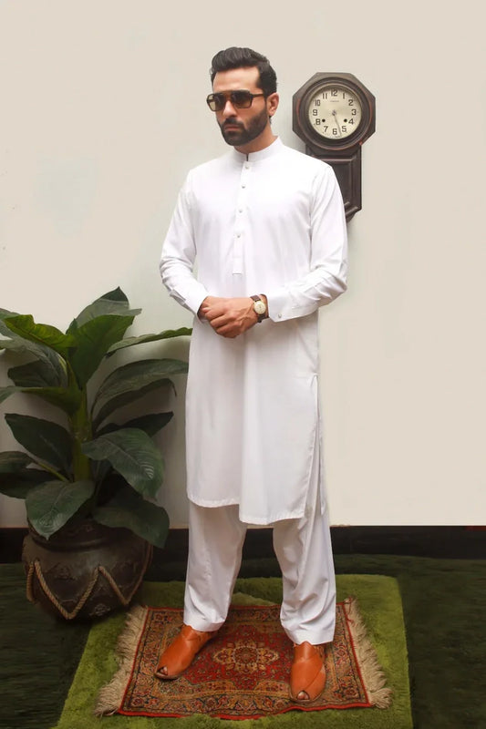 Maqsood Garments - Men's Shalwar Kameez - White Boski