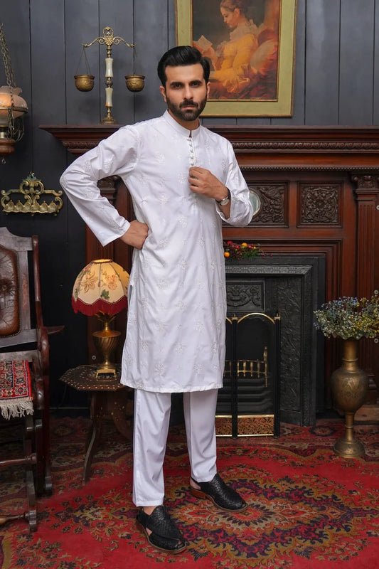 Maqsood Garments - Men's Kameez Shalwar - Boski White