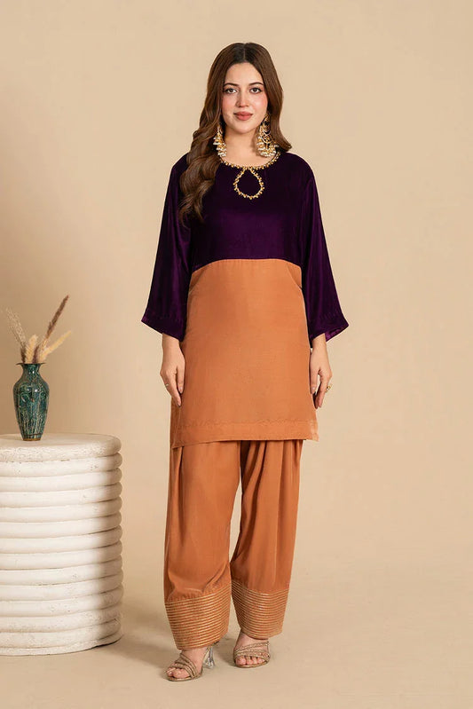 Stitch Vibes - Gold Color Block Velvet Dress