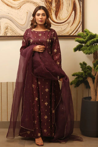 Picture of Emeralds - Embroidered Silk Festive Pret - Scarlet Wine - Available at Raja Sahib