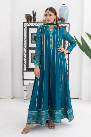 Picture of Manahils - Safiyya RTW Collection - Teal-106 - Available at Raja Sahib