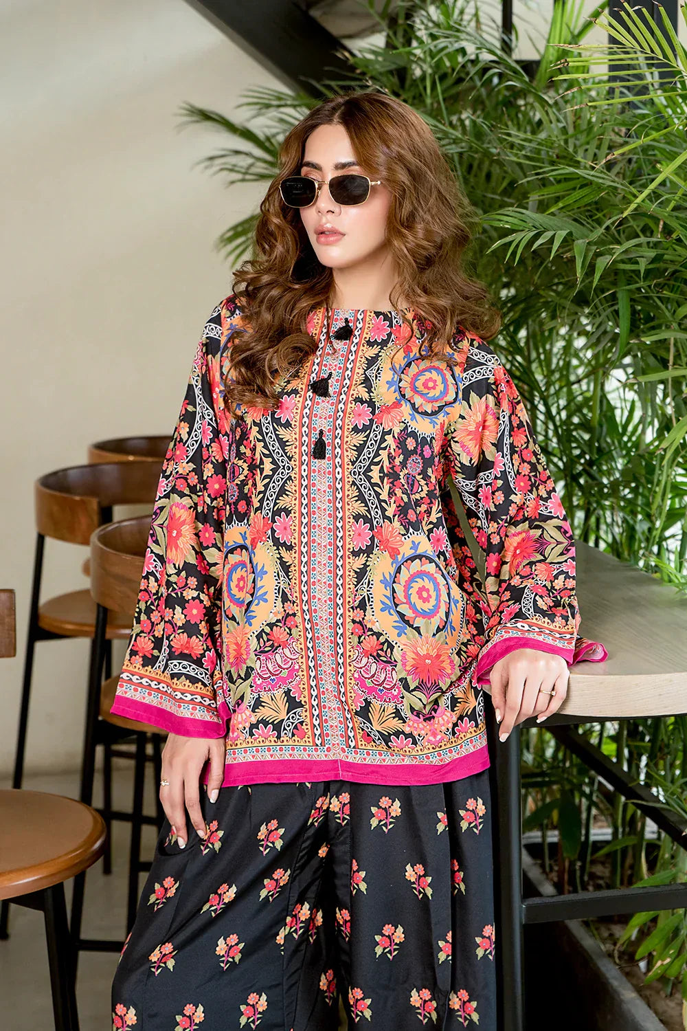 Picture of Black Suzani and Ethnic Fusion Blend Co-Ord Set - Available at Raja Sahib