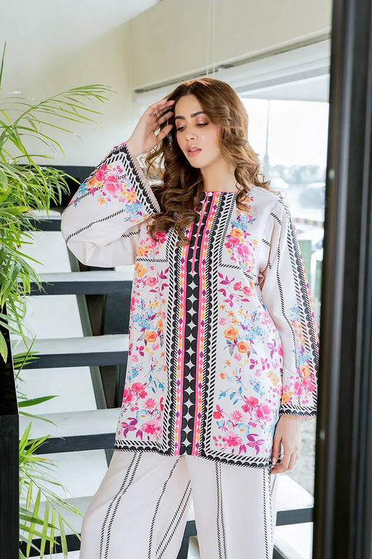 Picture of Ivory Water Floral Fusion Print Co-Ord Set - Available at Raja Sahib