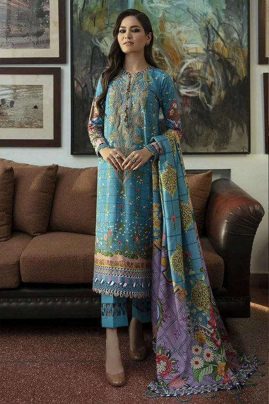 Picture of Jazmin - Design 03 Blue Oasis Iris Viscose Slub Khaddar Winter Collection - Available at Raja Sahib