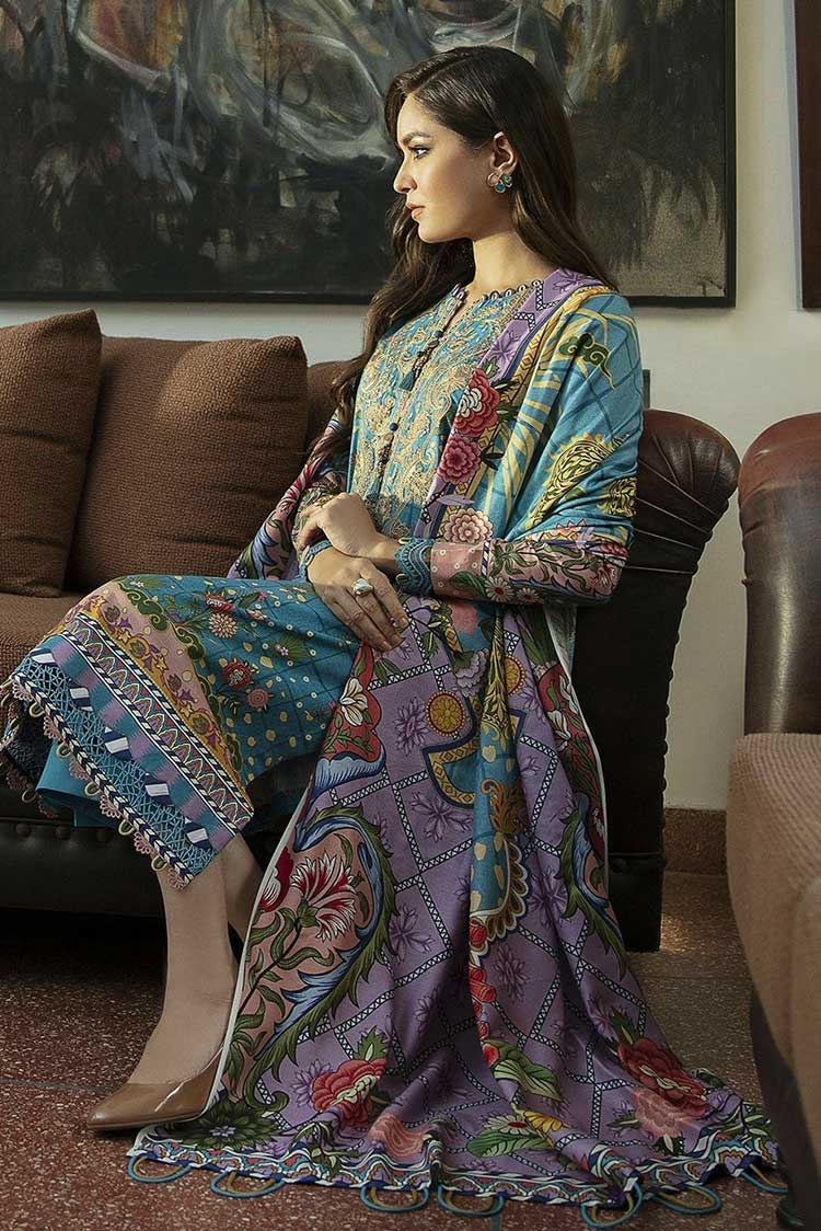 Picture of Jazmin - Design 03 Blue Oasis Iris Viscose Slub Khaddar Winter Collection - Available at Raja Sahib