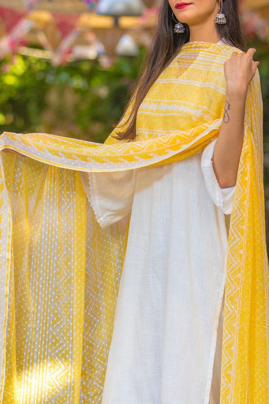 Zeek - Ivory Suit With Chiffon Dupatta - Set Of Three - D2020