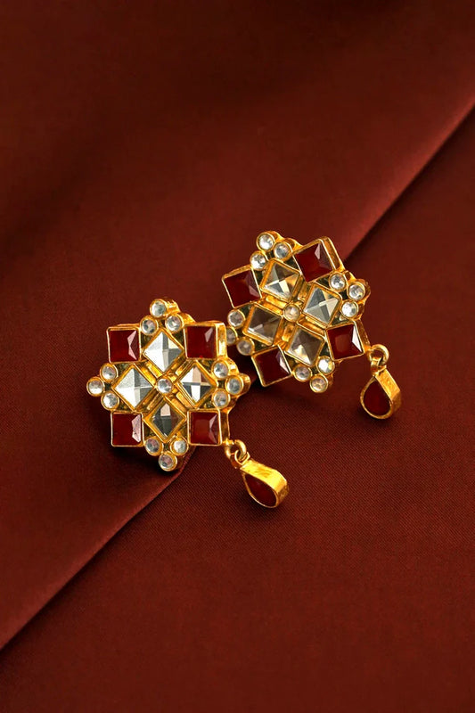 Zehnaz - Red Aura Kundan Studs