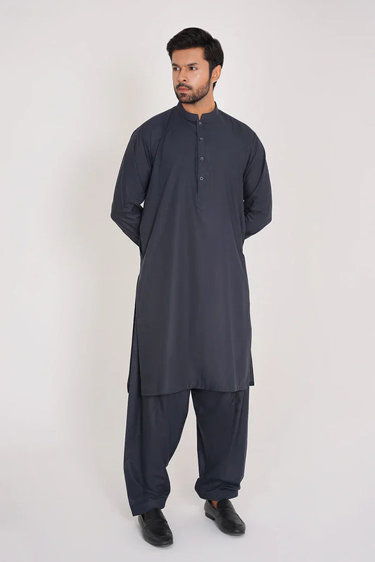 Midnight Blue Blended Suit for Men in Cuff Sleeves