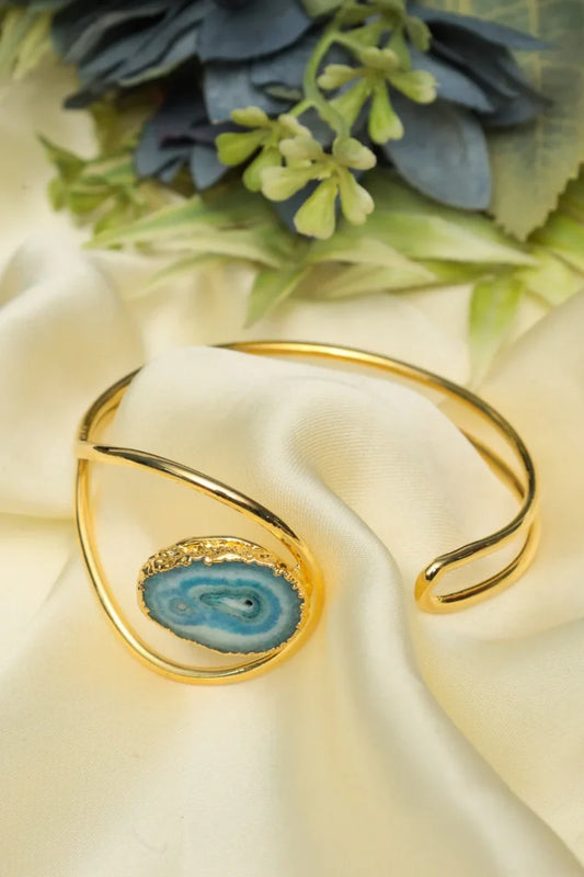 Zehnaz - Clarita Gold-Plated Blue Agate Open Cuff Bangle