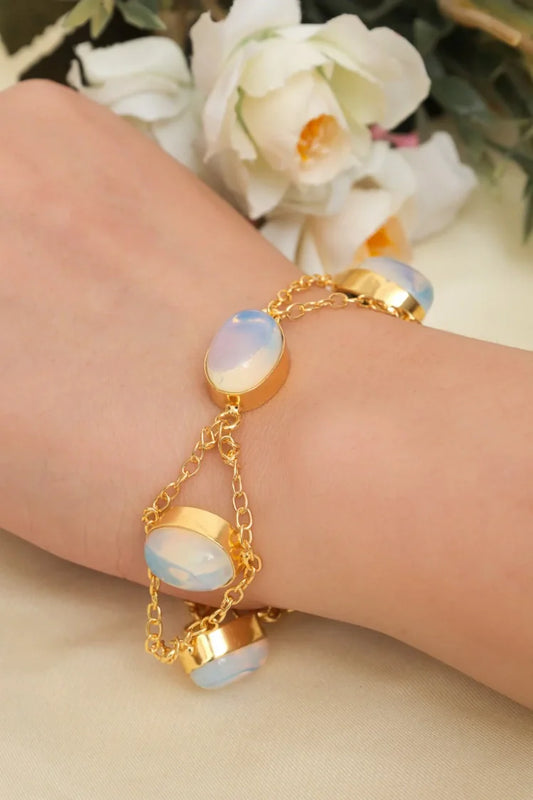 Zehnaz - Gold-Plated Oval Opal & Moonstone Link Bracelet
